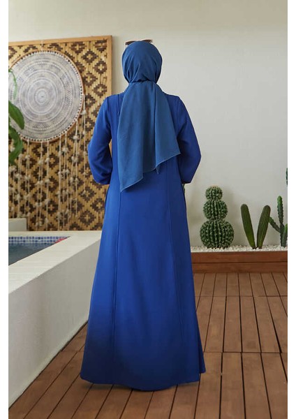 6541-KREP Yan Fermuarlı Ferace Saks Mavisi fiyatları