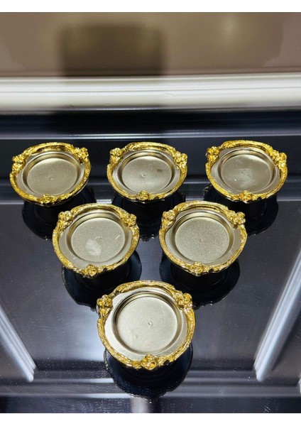 6 Adet Pirinç Döküm Gül Detaylı Gümüş Lokumluk Seti modelleri