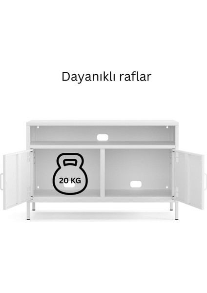 Pera Tv Ünitesi, Tv Dolabı,2 Kapaklı, Açık Raflı 100,50 x 40 x 64,50 cm