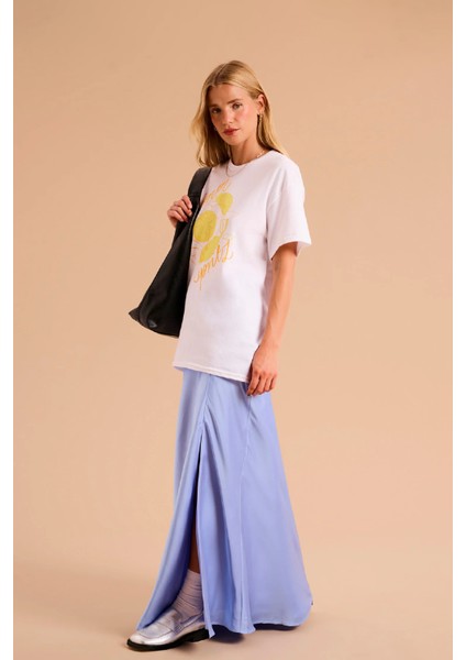 Trend Kadın Tişört - %100 Pamuk Lemon Spritz Baskılı Oversize Beyaz fiyatları