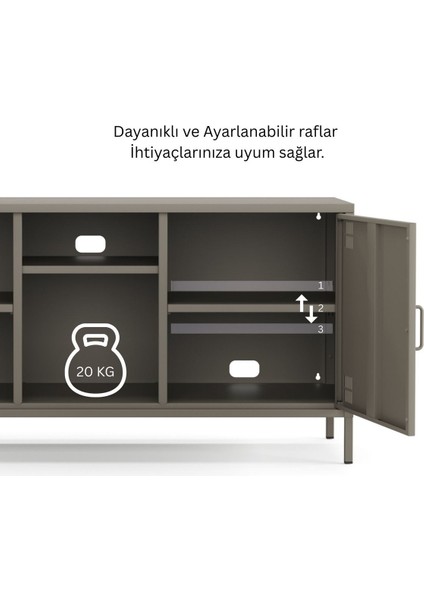 Pera Tv Ünitesi, Tv Dolabı,2 Kapaklı, Açık Raflı 130,50 x 40 x 64,50 cm