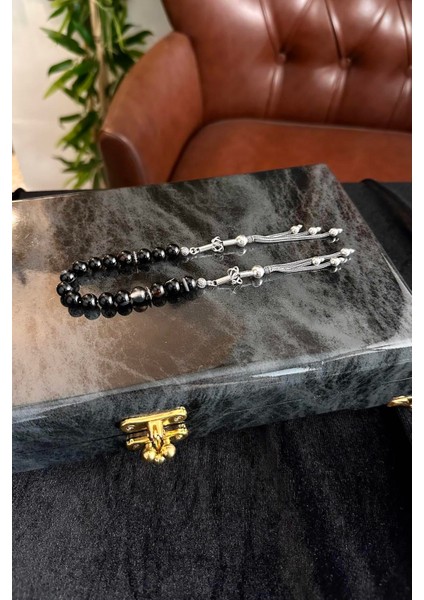 Siyah Damarlı Yemen Akiği Gümüş Tasarım Zaza Tesbih fiyatları