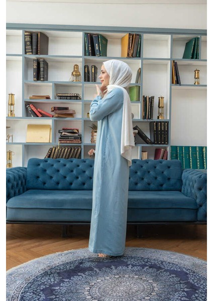 6470-TAŞLI Tensel Fermuarlı Ferace Mavi fırsatları