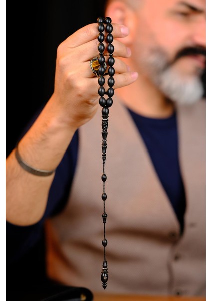 Master Mücahit Şener Otantik Oyma Serisi Beyzi Kesim Abanoz Ağacı Tesbih