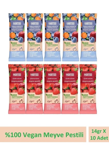 Harras Vegan Meyve Pestili Çilek Elma Yaban Mersini Havuç 14GR x 10 Adet
