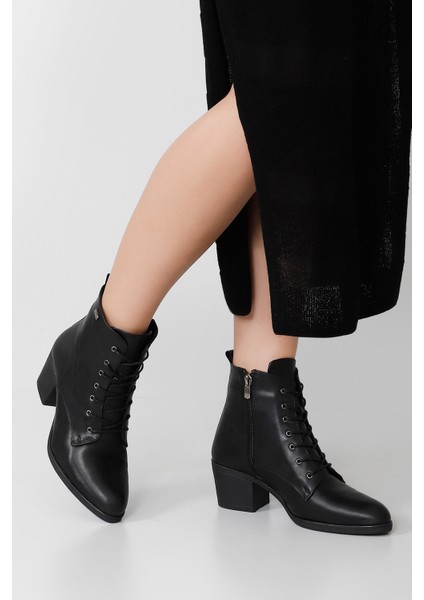 Gön Sivri Burun Kauçuk Taban Topuklu Fermuarlı Bağcıklı Kadın Günlük Bot 20479 fiyatları