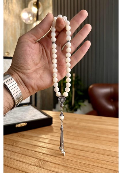 Sedef Doğal Taş Gümüş Tasarım Tesbih