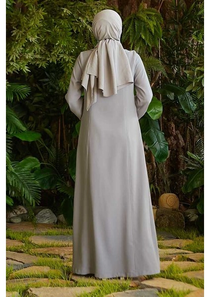 6541-KREP Yan Fermuarlı Ferace Gri