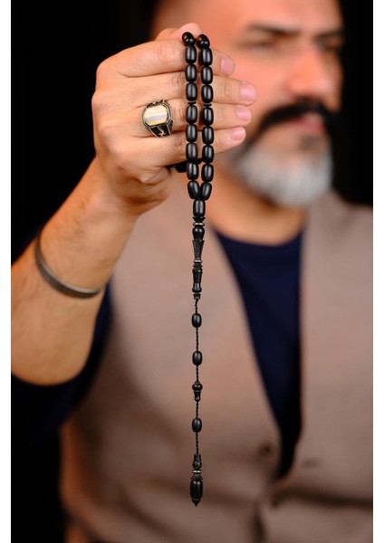 Master Mücahit Şener Otantik Oyma Serisi Kapsül Kesim Abanoz Ağacı Tesbih