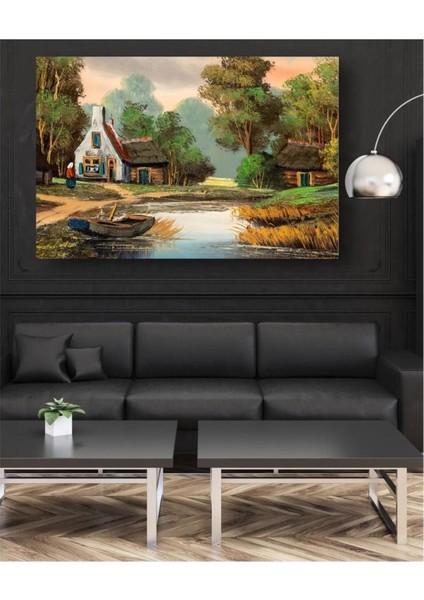 Renkli Nehir ve Orman Manzaralı Kanvas Tablo, Doğa Severler Için Güzel Dekorasyon.