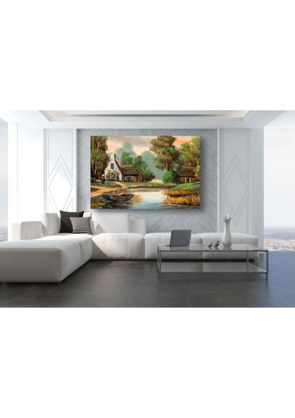 Renkli Nehir ve Orman Manzaralı Kanvas Tablo, Doğa Severler Için Güzel Dekorasyon. modelleri