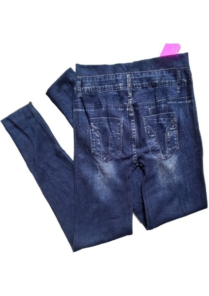 Kadın Lacivert Kot Görünümlü Likralı Tayt