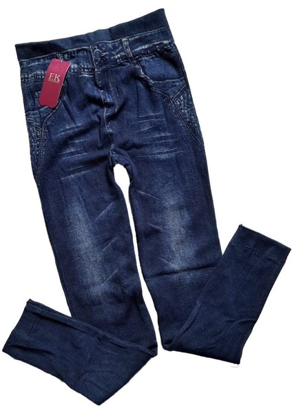 Kadın Lacivert Kot Görünümlü Likralı Tayt