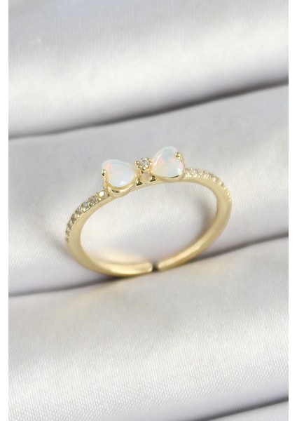 Pirinç Fiyonk Figürlü Zirkon Taşlı Gold Renk Ayarlanabilir Kadın Yüzük