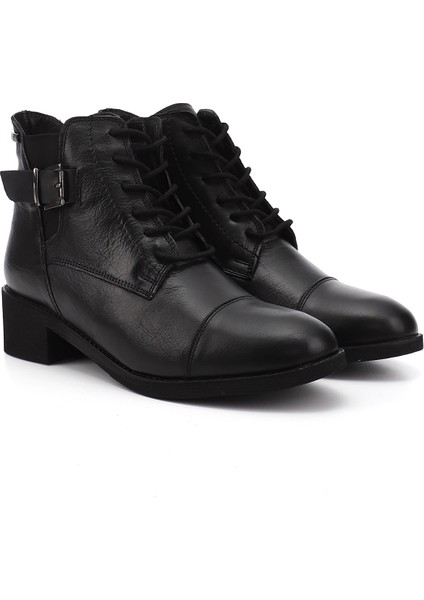 Kadın Siyah Fermuarlı Kalın Topuklu Hakiki Deri Postal Bot fiyatları