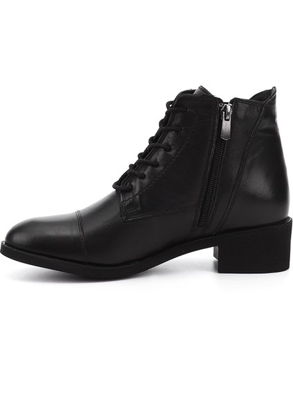 Kadın Siyah Fermuarlı Kalın Topuklu Hakiki Deri Postal Bot modelleri