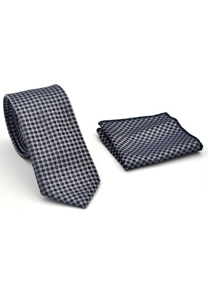 Füme Karışık Desenli Gri Dokuma Kumaş Mendilli Slim Fit Kravat // SDK-2502-4 fiyatları