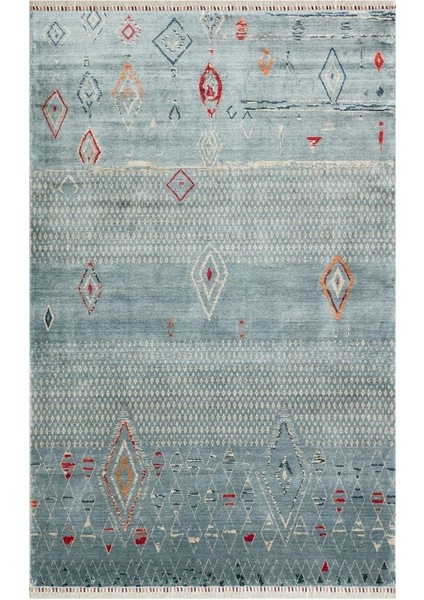 Nepal Zr 15 Yün Viskon Tensel Aqua Multy Otantik Modern Uşak Desenli Halı