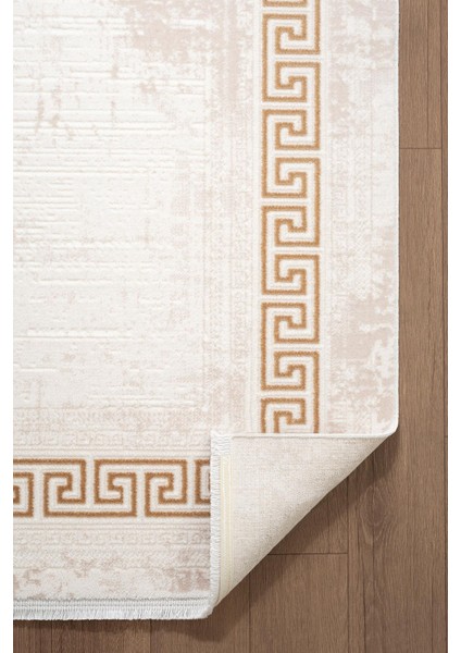 Cotto Cool CL004S Çerçeveli Desen Krem Akrilik Pamuk Tabanlı Salon Koridor Oturma Yatak Odası Halısı indirimleri