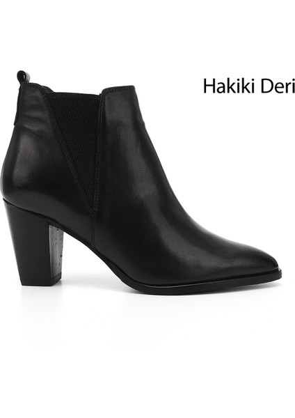 Kadın Siyah Topuklu Hakiki Deri Chelsea Bot