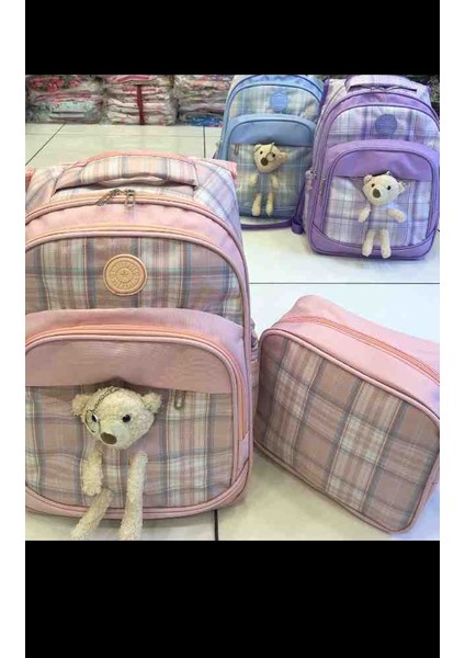 Eflanmoda Su Geçirmez Paraşüt Kumaştan Figürlü Kız Çocuk Ilkokul Çanta ve Beslenme Takım