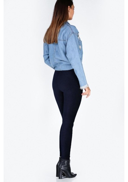 Kadın Kadife Yüksek Bel Tayt - Lacivert fırsatları