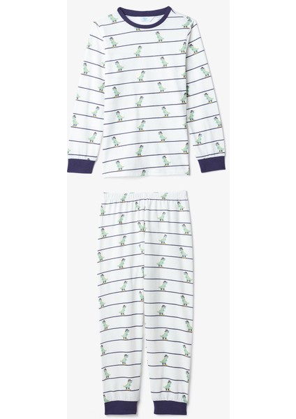 Erkek Çocuk Dino Farm Çizgili Pamuklu Uzun Kollu 2'li Pijama Takımı fiyatları