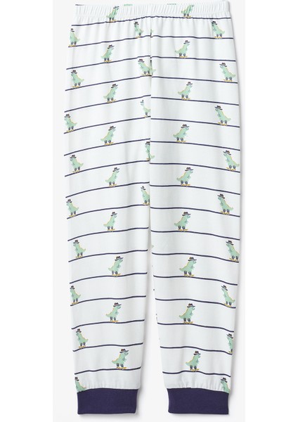 Erkek Çocuk Dino Farm Çizgili Pamuklu Uzun Kollu 2'li Pijama Takımı fırsatları