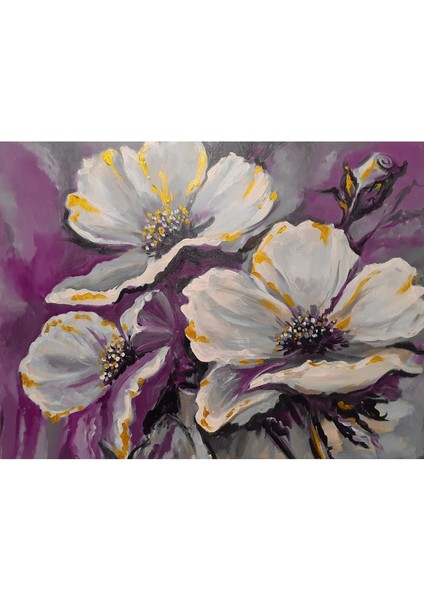 Pembe-Gri Altın Detaylı Çiçek Yatay Kanvas Tablo, Şık ve Modern Dekorasyon Için Ideal modelleri