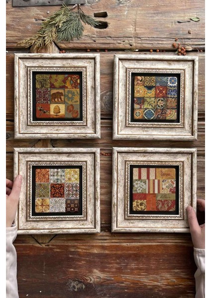 Renkli Taş Tablo Duvar Dekoru 20X20CM 4'lü Set