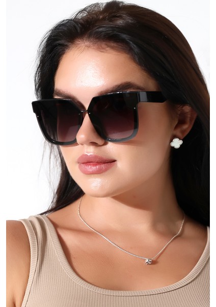 Kadın Siyah Oversize UV400 Güneş Gözlüğü 23016 C2 Degrade indirimleri