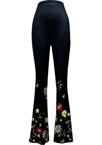 Kadın Yüksek Belli Çiçek Desenli Ispanyol Paçalı Dalgıç Tayt Pantolon fırsatları