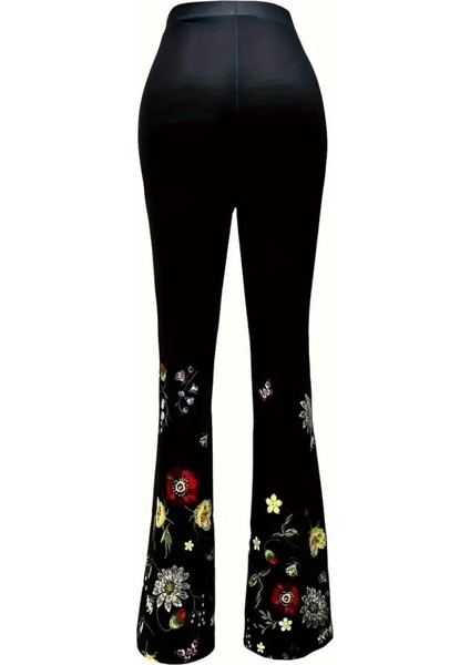 Kadın Yüksek Belli Çiçek Desenli Ispanyol Paçalı Dalgıç Tayt Pantolon indirimleri