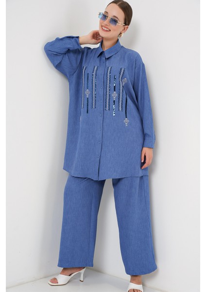 Desenli Tunik Pantolon Ikili Takım 6720 - Indigo