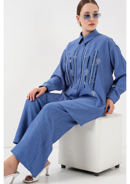 Desenli Tunik Pantolon Ikili Takım 6720 - Indigo fiyatları