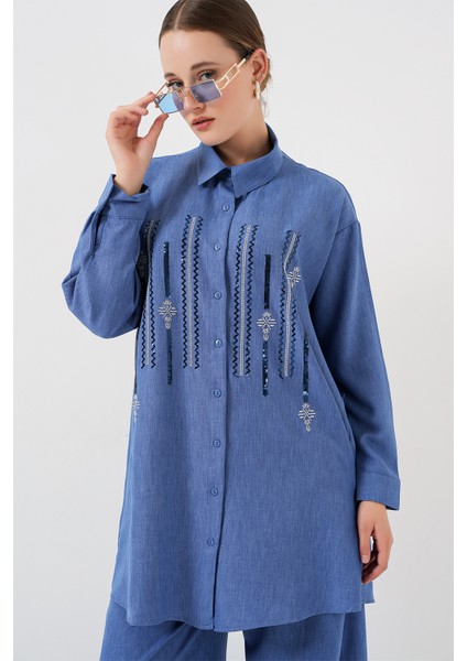 Desenli Tunik Pantolon Ikili Takım 6720 - Indigo modelleri
