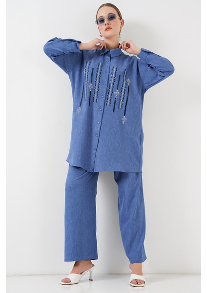 Desenli Tunik Pantolon Ikili Takım 6720 - Indigo fırsatları