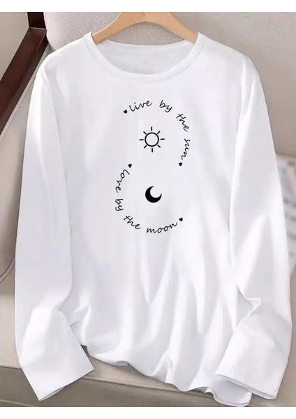 Mottisfashion Kadın Uzun Kollu Bisiklet Yaka Desenli Viskon Bluz