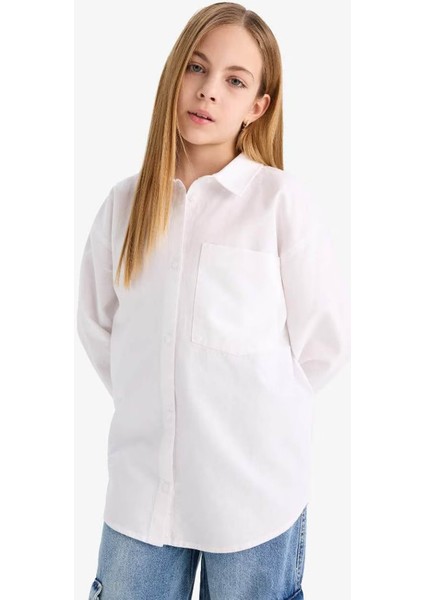 Oversize Oxford Uzun Kollu Okul Beyaz Kız Çocuk Gömlek C7482A8/WT34 modelleri