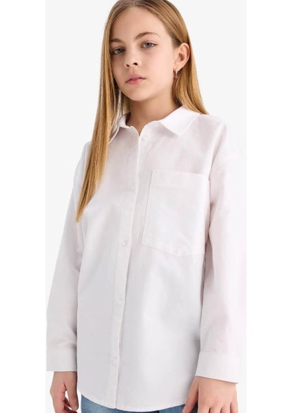 Oversize Oxford Uzun Kollu Okul Beyaz Kız Çocuk Gömlek C7482A8/WT34 fırsatları