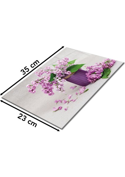 Mor Çiçekli Cam Kesme Tahtası, Silikon Ayaklı, Isıya Kırılmaya Dayanıklı, Sunum Kesim Tablası fiyatları