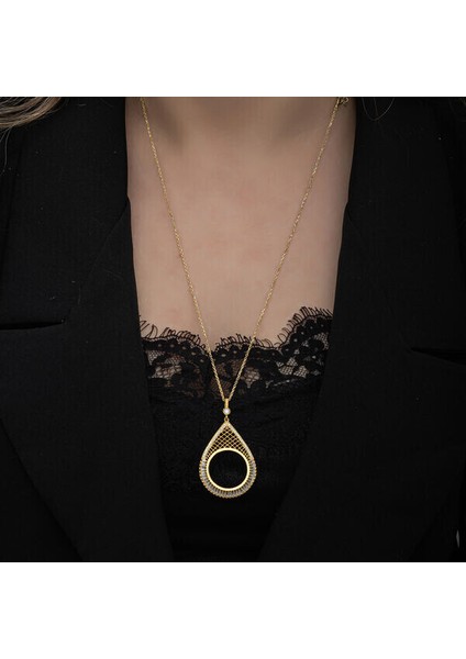 Gold Kaplama Yarım Altın Takılabilir Zirkon Taşlı 925 Ayar Gümüüş Kadın Kolye