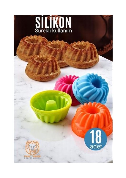 Modacar Silikon Göbekli Muffin Cupcake Kalıbı - Sürekli Kullanım Muffin Kek Kalıbı 18 Adet
