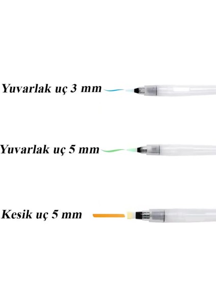 Su Hazneli Fırça Seti 3 Adet Fiber Uçlu Fırçalar ile Kolay Suluboya Uygulama modelleri
