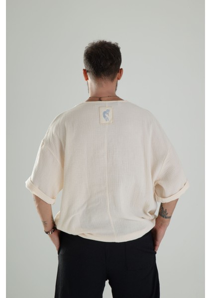 Bej Müslin Kumaş Oversize Fakir Kol T-Shirt fırsatları
