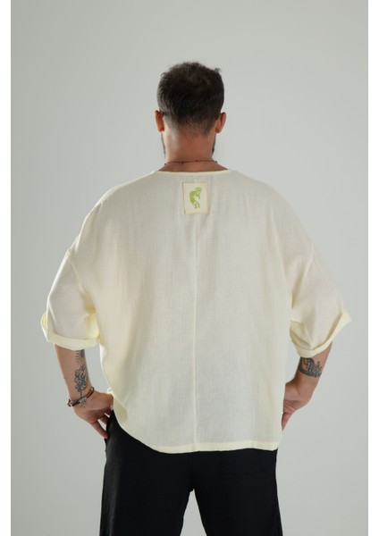 Erkek Sarı Müslin Oversize Fakir Kol T-Shirt COC1102 fırsatları