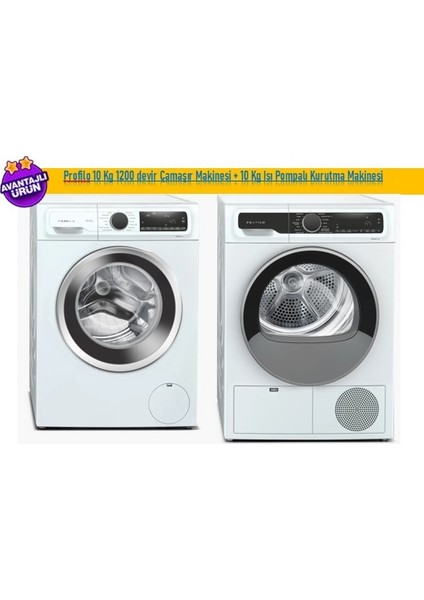 2 Li Set 10 kg 1200 Devir Çamaşır Makinesi CGA25202TR + 10 kg Isı Pompalı Kurutma Makinesi KM10610CTR