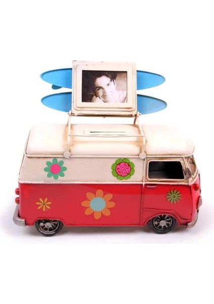 Metal Minibüs Çerçeveli Kumbaralı Biblo Dekoratif Hediyelik (7272)