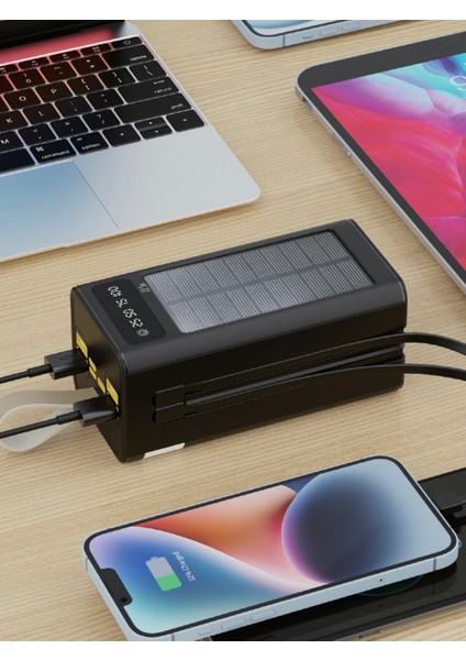 Gpw-01 50.000 Mah Solar Powerbank – 22.5 W Hızlı Şarj, Dahili Kablolu, LED Ekranlı Taşınabilir Şarj Cihazı