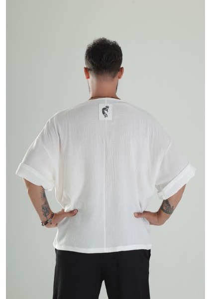 Beyaz Müslin Kumaş Oversize Fakir Kol T-Shirt fırsatları